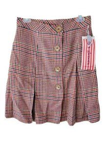 Vintage 1960's Wool Blend Skirt Glenora Juniors Pleated Button Plaid Sz 13 Med